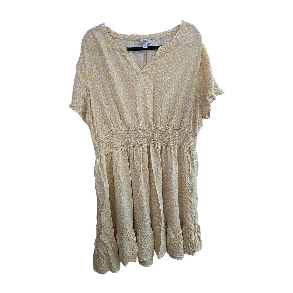 Croft & Barrow Yellow Floral V-Neck Smocked‎ Waist Summer Dress Womans Size 3X